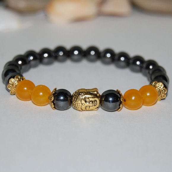 Buddha Bracelet,Magnetic Bracelet,Yellow Jade Beads,Men,Women - Picture 1 of 3